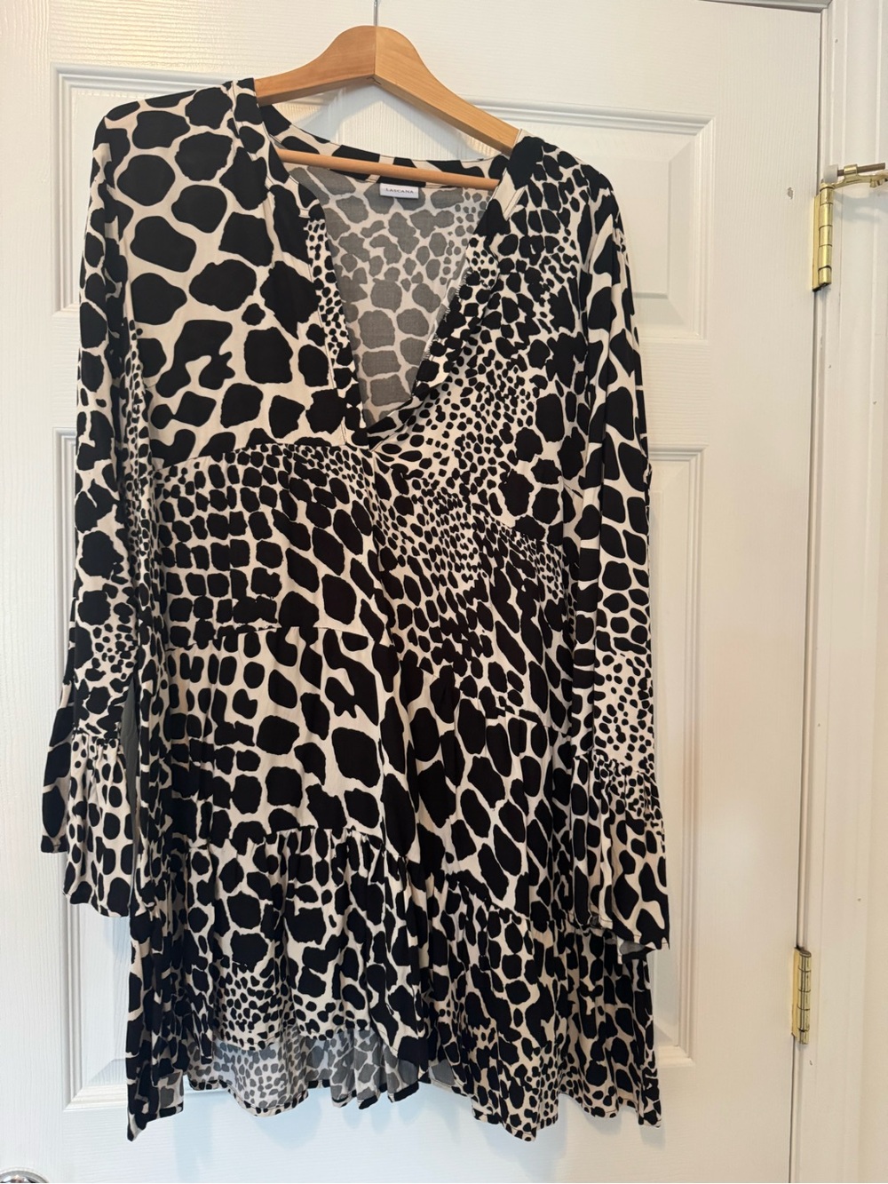 Black & White Animal Print Mini Dress with V-Neck